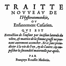 Title page of Rousset's 1581 treatise on cesarean section