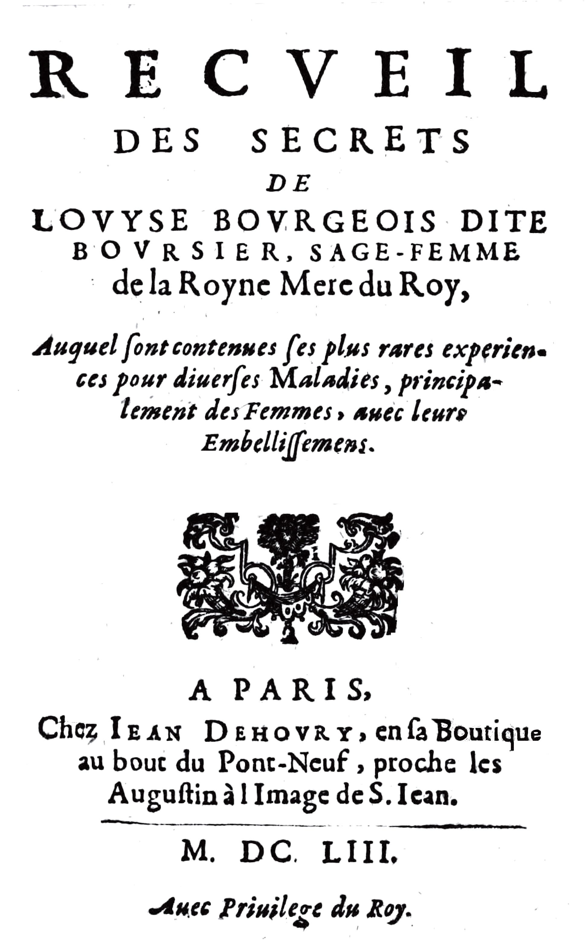 Title page; Louyse Bourgeois  Recueil des secrets 