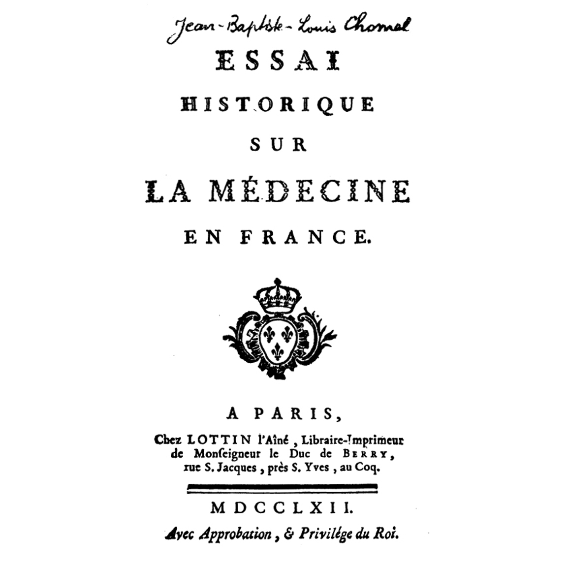 1762-CHOMEL-Essai-Historique-Méd-France-titre