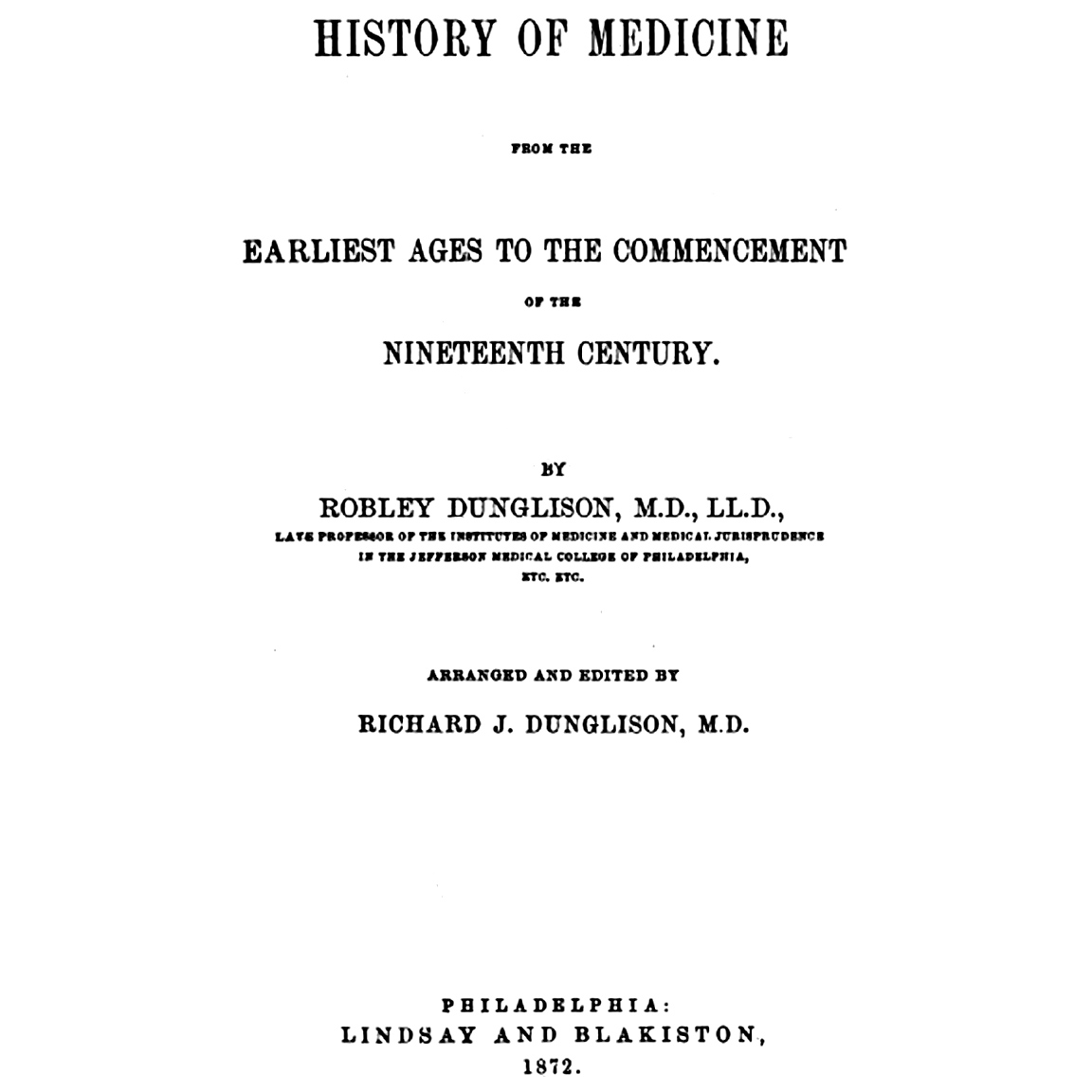 1872-DUNGLISON-History-Medicine-title