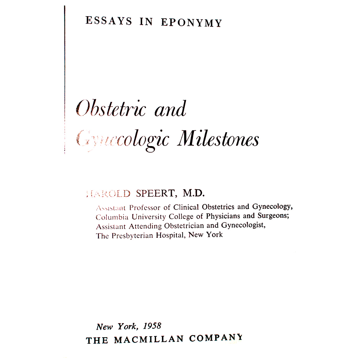 1958-SPEERT-Obstetric Milestones-title page
