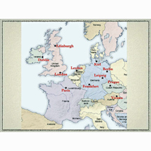 Outline Map of Europe 
           showing major teaching centers